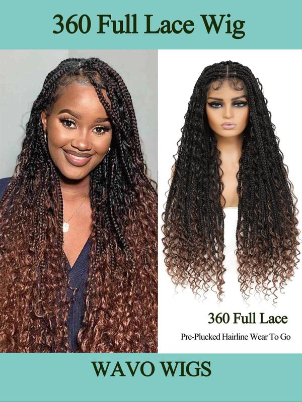 32 Inch Long Braided Wigs with Curly Highlight for Women, Gorgeous Fluffy Wigs with Baby Hair, Synthetic Full Lace Wigs for Party, Daily Use