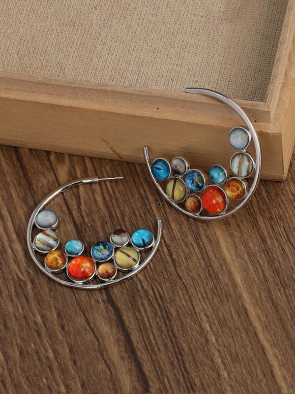 Bohemian Vintage Planet Design Cuff Hoop Earrings, 1 Pair Fashion Jewelry for Party, Daily Decor, Trendy All-match & Exquisite Jewelry for Birthday Gift