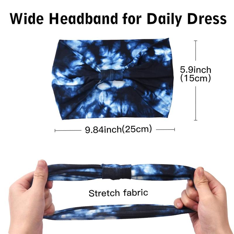 Wide Headbands for Women Non Slip Headbands Elastic Tie dye Headbands  Workout Sweat Bands Running Sport Hair Bands,Pack of 6