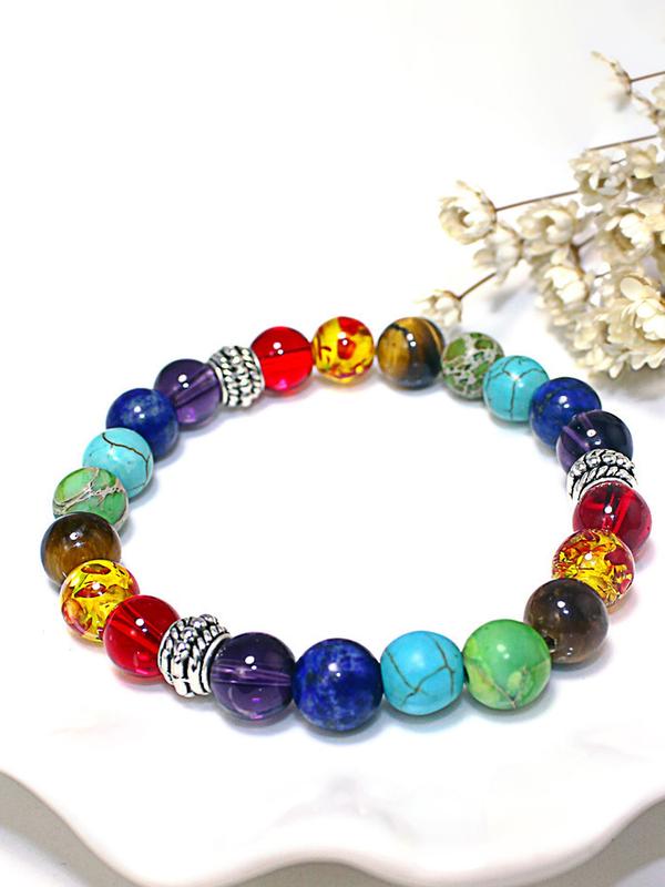 Colorblock Eight Planets Beaded Bracelet, Fashionable Beaded Bracelet for Women & Men, Trendy All-match & Exquisite Jewelry for Birthday Gift