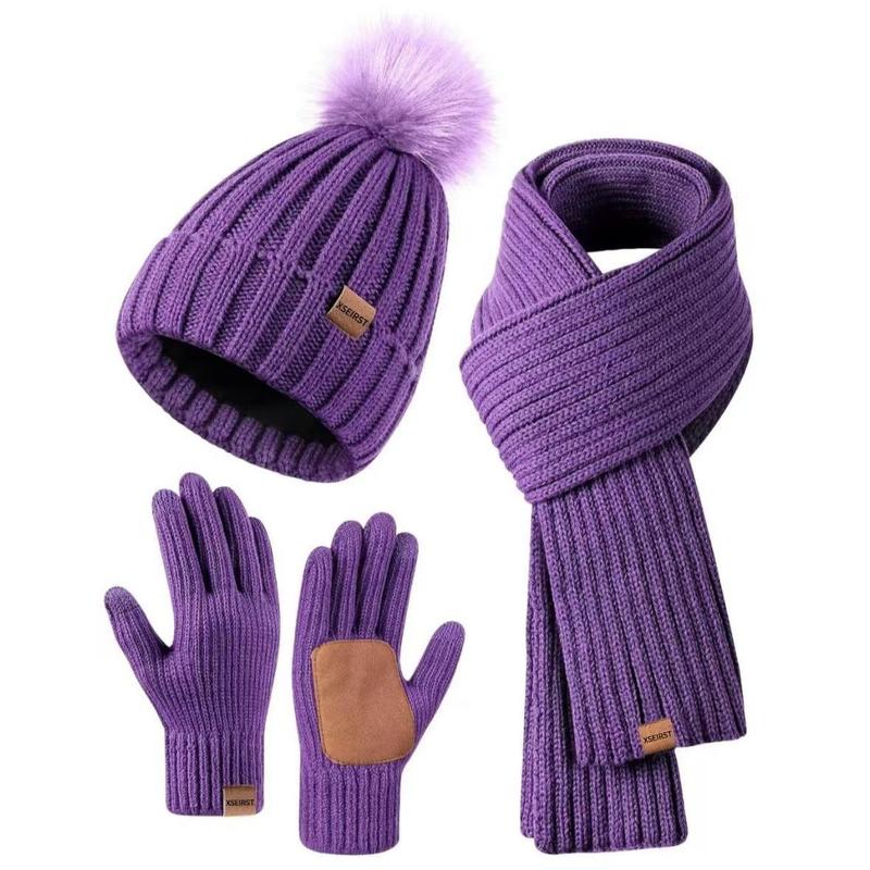 3-Piece Set Men's and Women's Knitted Hat Scarf Touch Screen Gloves 3-Piece Set New Adult 9 Colors Can Choose