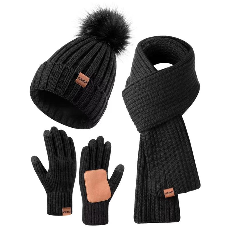 3-Piece Set Men's and Women's Knitted Hat Scarf Touch Screen Gloves 3-Piece Set New Adult 9 Colors Can Choose