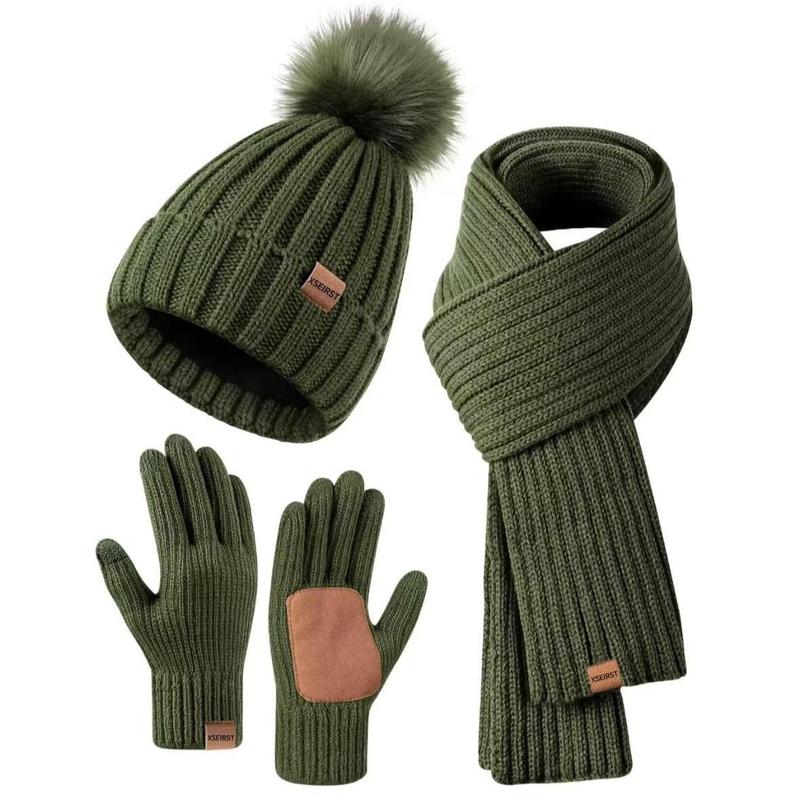 3-Piece Set Men's and Women's Knitted Hat Scarf Touch Screen Gloves 3-Piece Set New Adult 9 Colors Can Choose