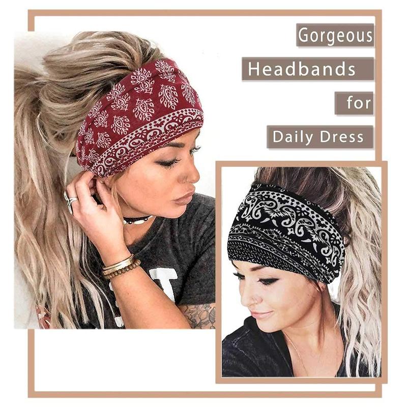 Wide Headbands for Women Non Slip Headbands Elastic Tie dye Headbands  Workout Sweat Bands Running Sport Hair Bands,Pack of 6