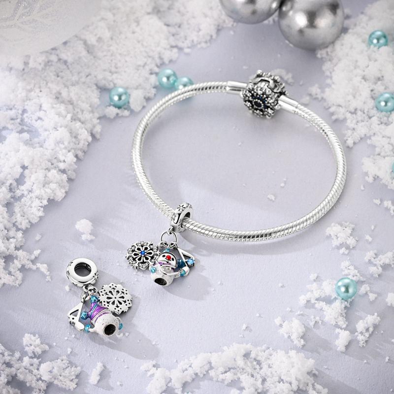 925  Silver Christmas Snowman Penguin Snowflake Charms Beads Fit Original Panduola Bracelet For Women Jewelry Making Gifts for Halloween and Christmas