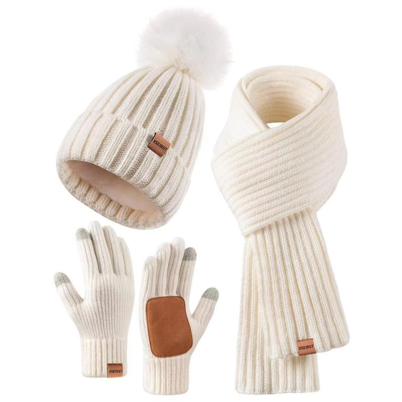 3-Piece Set Men's and Women's Knitted Hat Scarf Touch Screen Gloves 3-Piece Set New Adult 9 Colors Can Choose