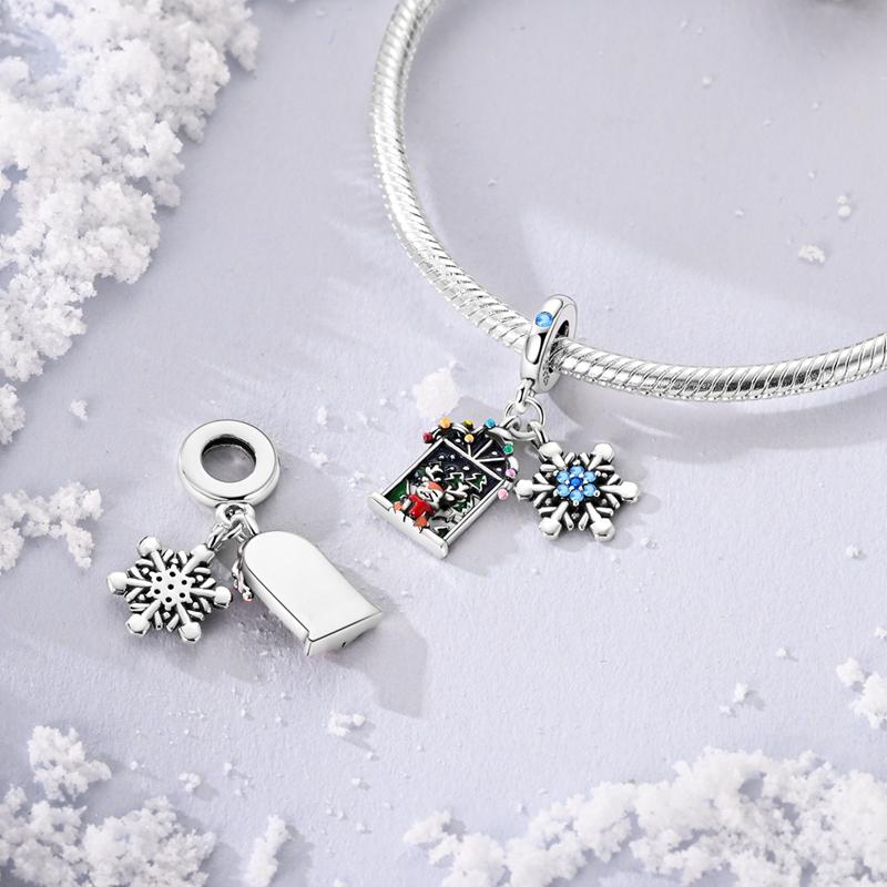 925  Silver Christmas Snowman Penguin Snowflake Charms Beads Fit Original Panduola Bracelet For Women Jewelry Making Gifts for Halloween and Christmas