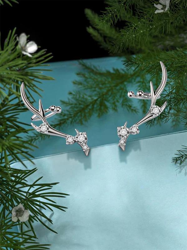 Fashionable Antler Design Stud Earrings, Elegant Rhinestone Decorated Stud Earrings for Women, Trendy All-match & Exquisite Jewelry for Birthday Gift