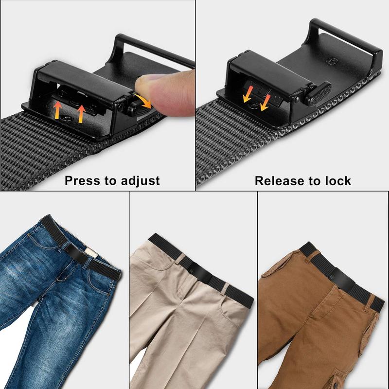 2 Pack Nylon Ratchet Belts for Men, Mens Belts Casual with Automatic Buckle, No Holes Invisible Belt for Men