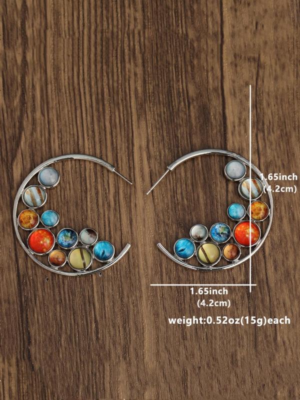 Bohemian Vintage Planet Design Cuff Hoop Earrings, 1 Pair Fashion Jewelry for Party, Daily Decor, Trendy All-match & Exquisite Jewelry for Birthday Gift