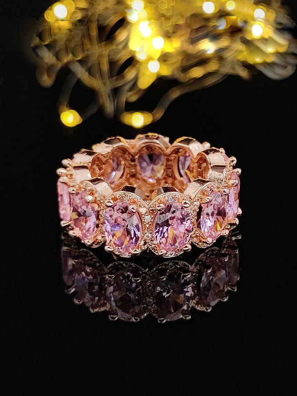  Elegant Rhinestone Inlaid Decorative Copper Ring, Fashion Accessories For Women, Luxury Girl's Temperament All-match Accessory For Engagement