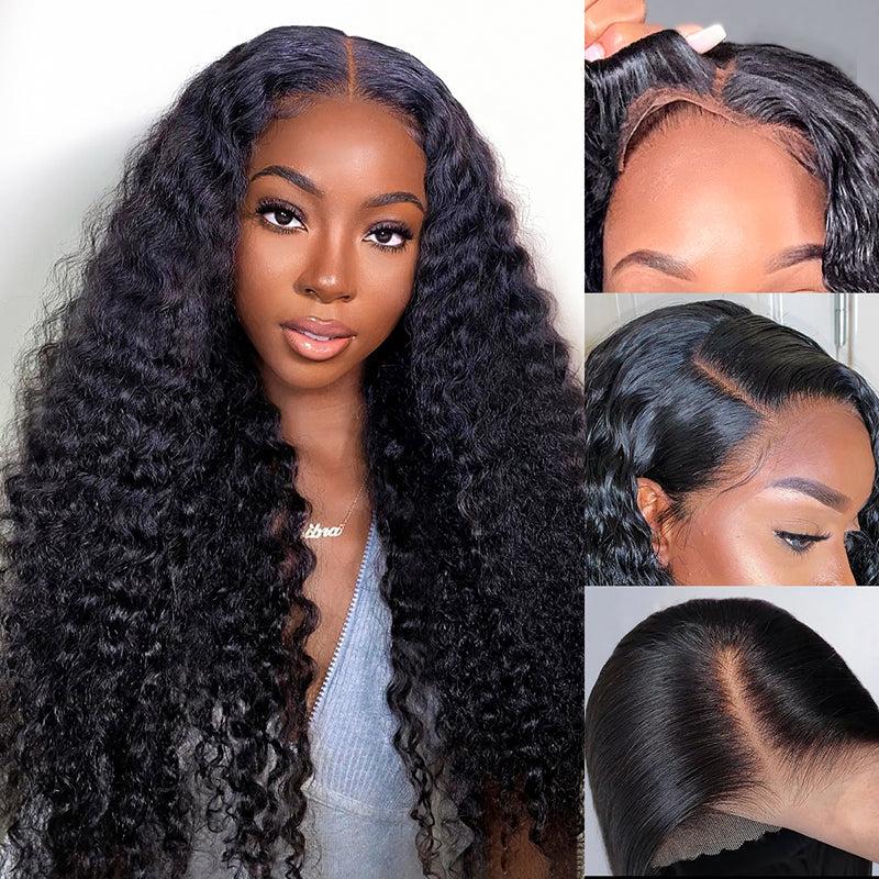 [Beginner Friendly] ALIGLOSSY 5X5 Glueless Deep Wave Lace Closure Wig 180 Density Wear And Go Pre Everything Ready To Wear Deep Curly Human Hair Wigs