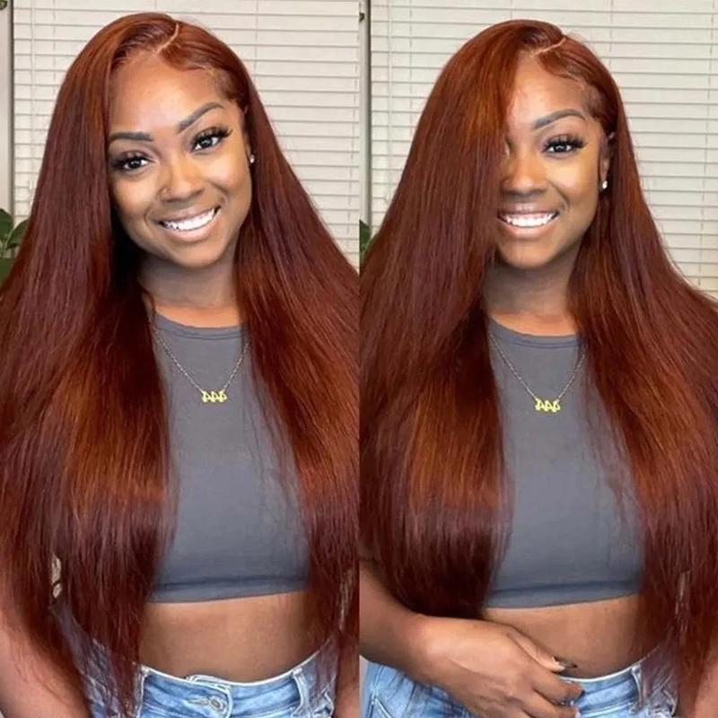 Bling Hair 33# Red Brown(Ginger) Wig Human Hair 13x4 Body Wave Lace Frontal Wig 180% Density Transparent Lace Front Wigs For Women