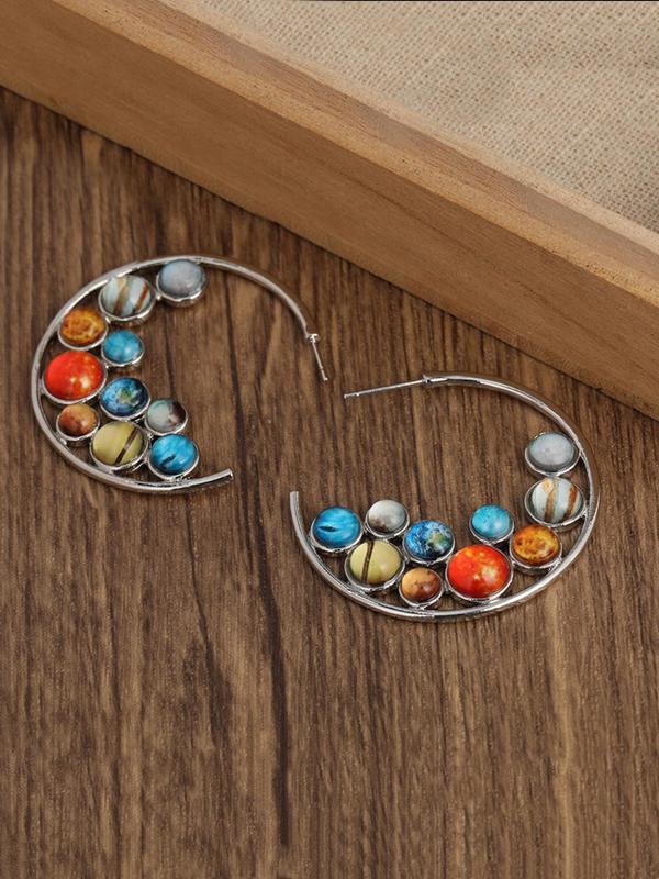 Bohemian Vintage Planet Design Cuff Hoop Earrings, 1 Pair Fashion Jewelry for Party, Daily Decor, Trendy All-match & Exquisite Jewelry for Birthday Gift