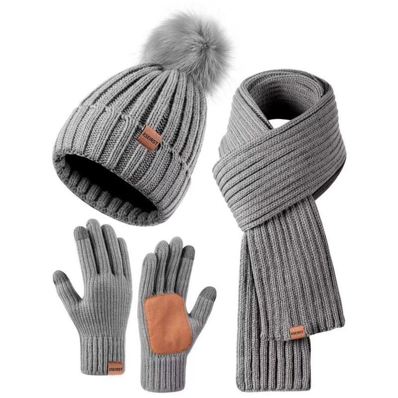 3-Piece Set Men's and Women's Knitted Hat Scarf Touch Screen Gloves 3-Piece Set New Adult 9 Colors Can Choose