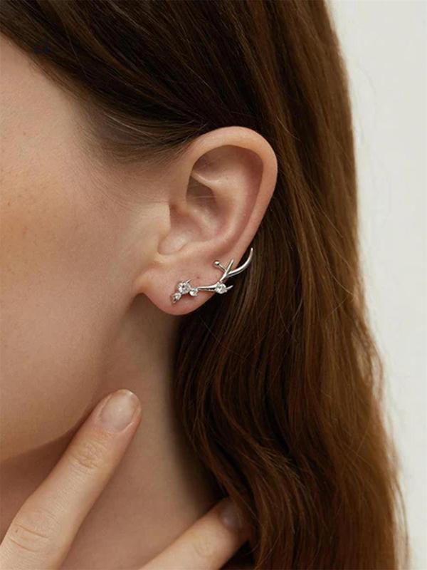 Fashionable Antler Design Stud Earrings, Elegant Rhinestone Decorated Stud Earrings for Women, Trendy All-match & Exquisite Jewelry for Birthday Gift