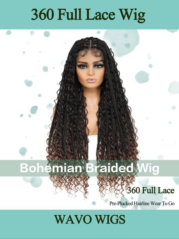 32 Inch Long Braided Wigs with Curly Highlight for Women, Gorgeous Fluffy Wigs with Baby Hair, Synthetic Full Lace Wigs for Party, Daily Use