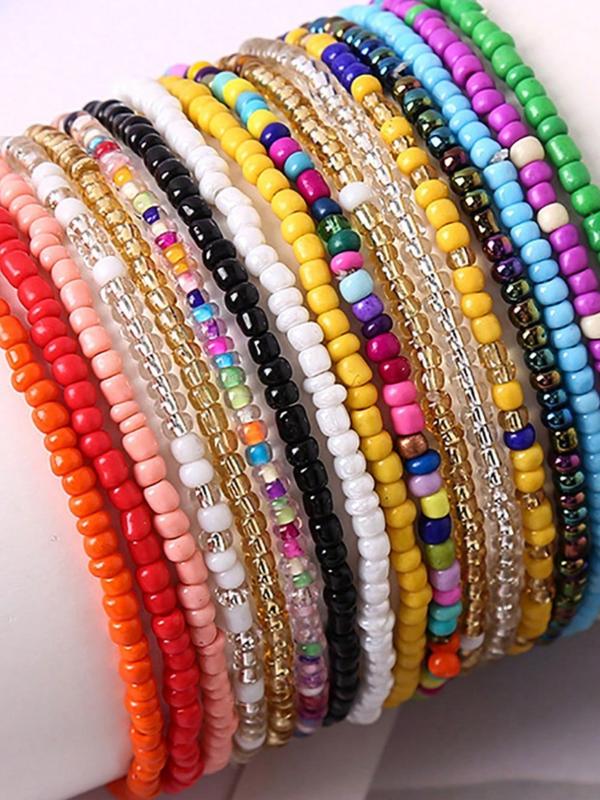 Boho Style Colorful Beaded Bracelet, 17pcs set Fashion Mixed Color Beaded Bracelet for Women & Girls, Casual Jewelry for Party Beach Vacation, Cute Holiday Gift for Women and Girls, Friendship Bracelets