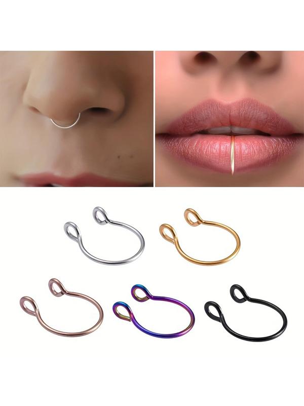 5pcs Unisex Cute U-shaped Nose Ring, Stainless Steel Casual Simple Nose Clip for Daily Wear, Nose Jewelry for Women & Men