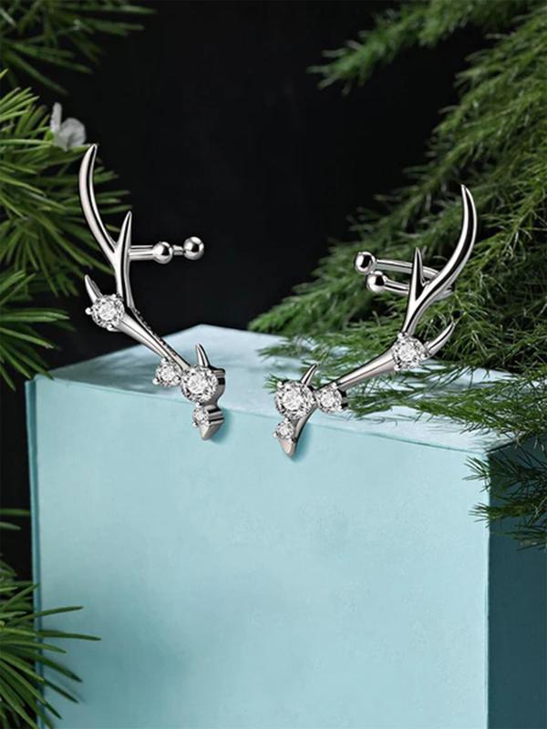 Fashionable Antler Design Stud Earrings, Elegant Rhinestone Decorated Stud Earrings for Women, Trendy All-match & Exquisite Jewelry for Birthday Gift