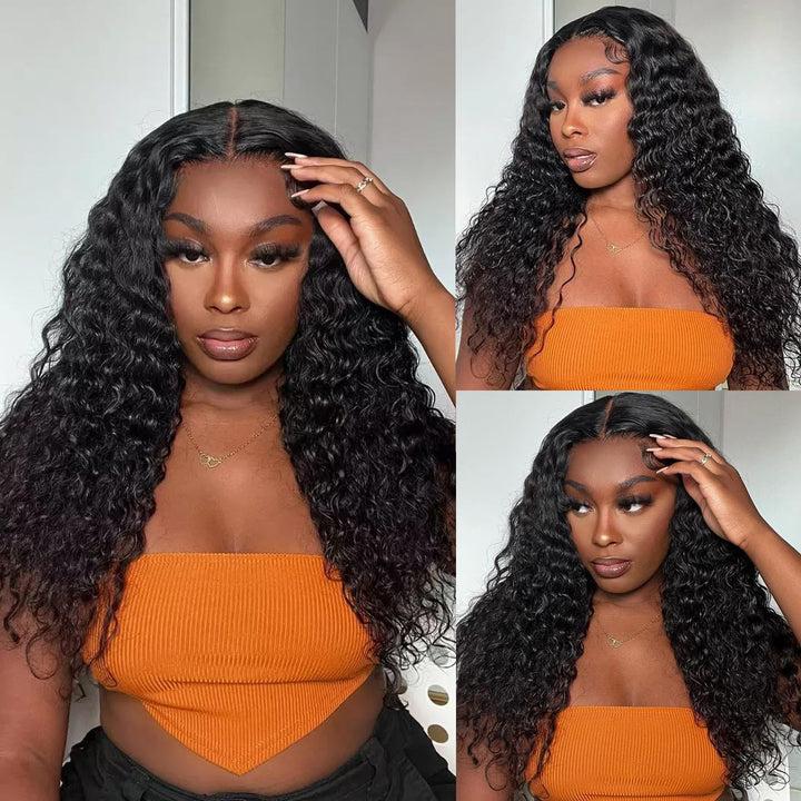 [Beginner Friendly] ALIGLOSSY 5X5 Glueless Deep Wave Lace Closure Wig 180 Density Wear And Go Pre Everything Ready To Wear Deep Curly Human Hair Wigs