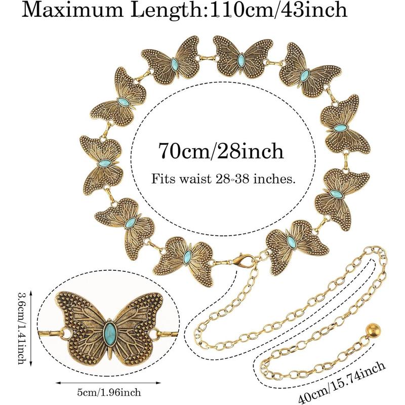 Butterfly  Waist Chain Belt, Women Western Belt Adjustable Link Belt Turquoise Waist Belt for Dress Jeans