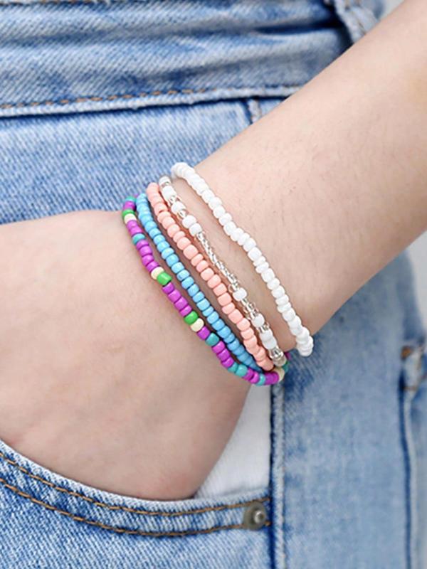 Boho Style Colorful Beaded Bracelet, 17pcs set Fashion Mixed Color Beaded Bracelet for Women & Girls, Casual Jewelry for Party Beach Vacation, Cute Holiday Gift for Women and Girls, Friendship Bracelets