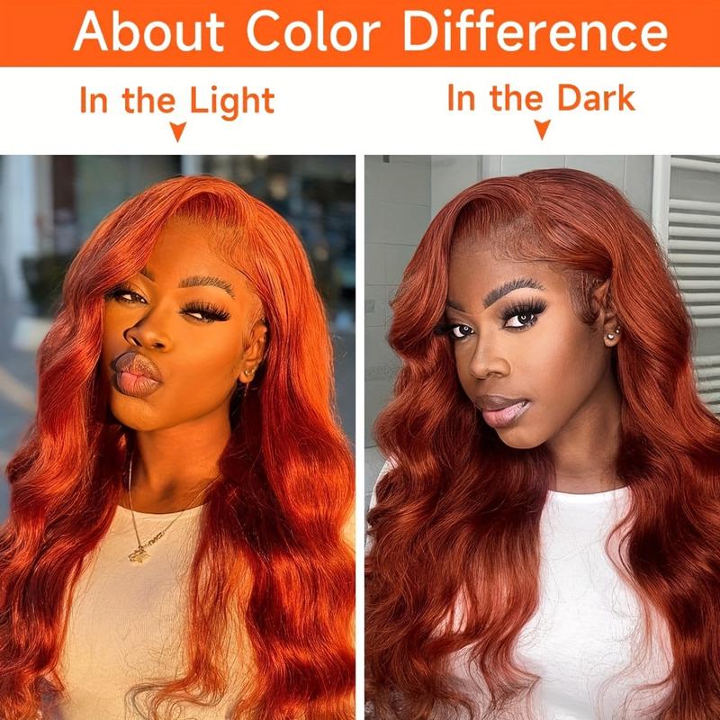 Bling Hair 33# Red Brown(Ginger) Wig Human Hair 13x4 Body Wave Lace Frontal Wig 180% Density Transparent Lace Front Wigs For Women