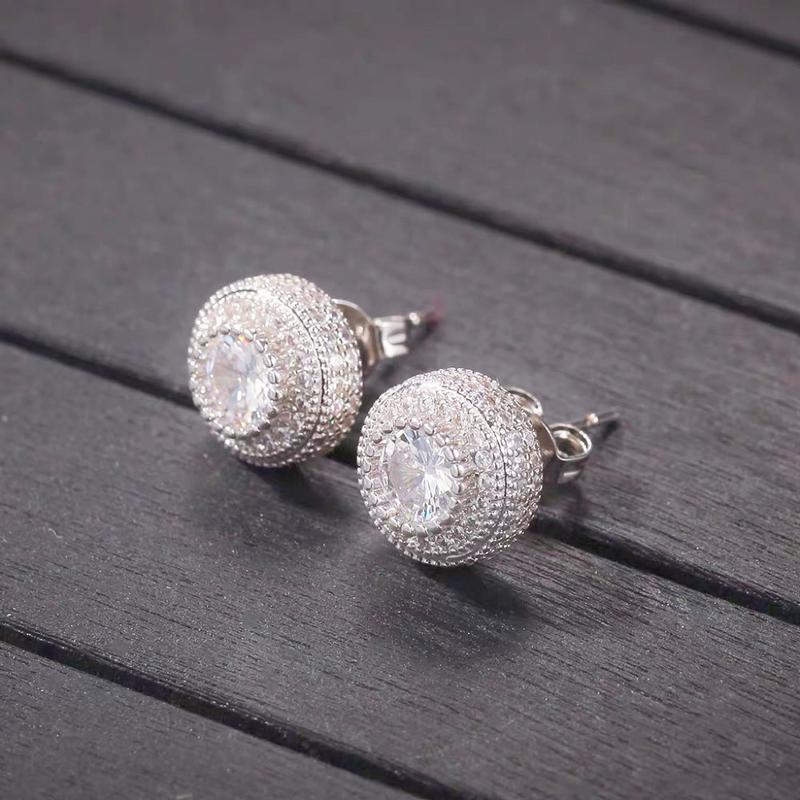 {Party Matching} 1Pair of Men's Round Shiny Micro-Embedded Hip-Hop Earrings,Fashionable and Eye-Catching Jewelry for Niche Light Luxury High End Style