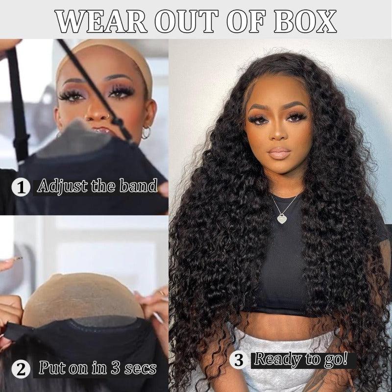 [Beginner Friendly] ALIGLOSSY 5X5 Glueless Deep Wave Lace Closure Wig 180 Density Wear And Go Pre Everything Ready To Wear Deep Curly Human Hair Wigs