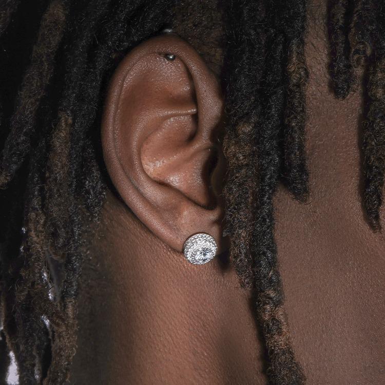 {Party Matching} 1Pair of Men's Round Shiny Micro-Embedded Hip-Hop Earrings,Fashionable and Eye-Catching Jewelry for Niche Light Luxury High End Style