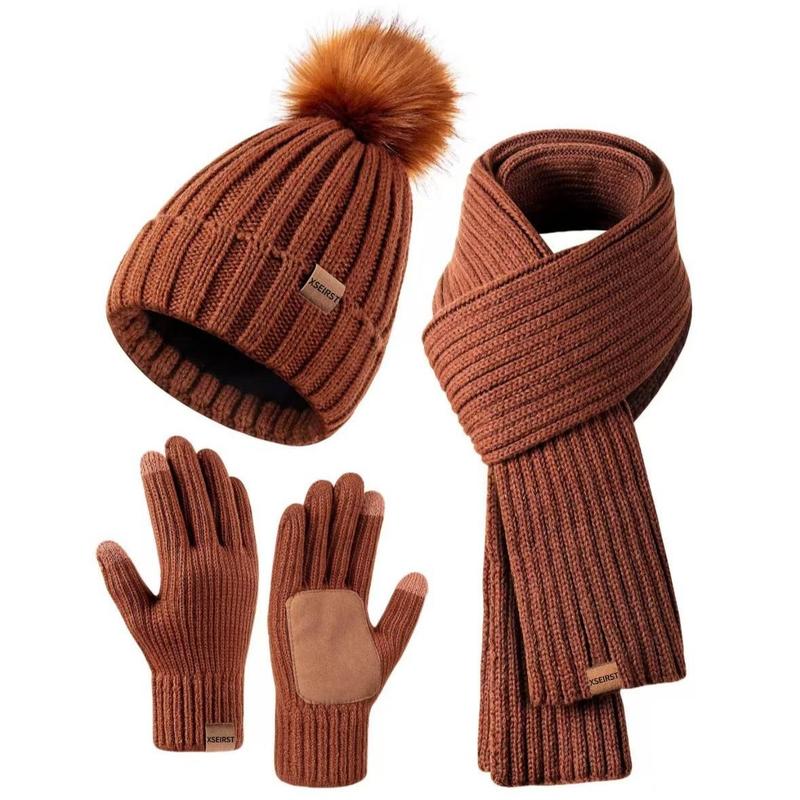 3-Piece Set Men's and Women's Knitted Hat Scarf Touch Screen Gloves 3-Piece Set New Adult 9 Colors Can Choose