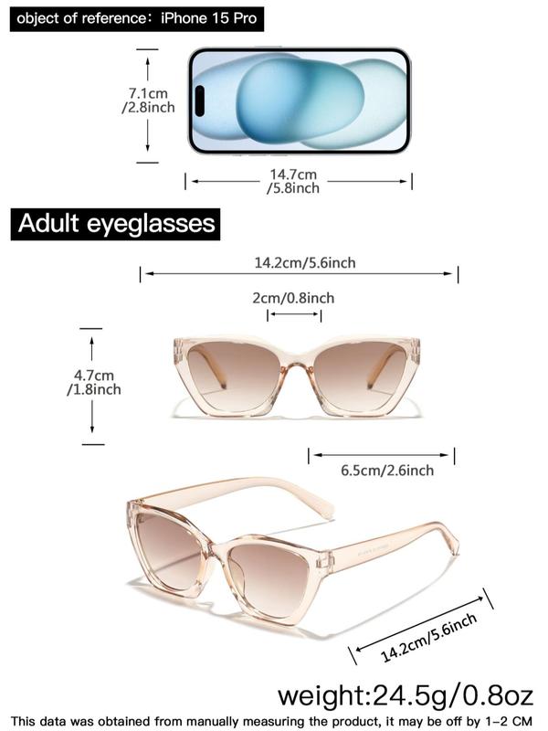 Hawksbill Clear Cat Eye Frame Sunglasses, Trendy Boho Vintage Style Sunglasses for Everyday Use, Fashion Accessories for Outdoor Activities