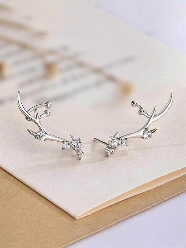 Fashionable Antler Design Stud Earrings, Elegant Rhinestone Decorated Stud Earrings for Women, Trendy All-match & Exquisite Jewelry for Birthday Gift