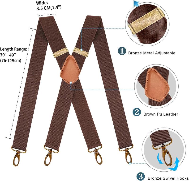 Suspenders for Men Heavy Duty Swivel Hooks Retro X- Adjustable Brace