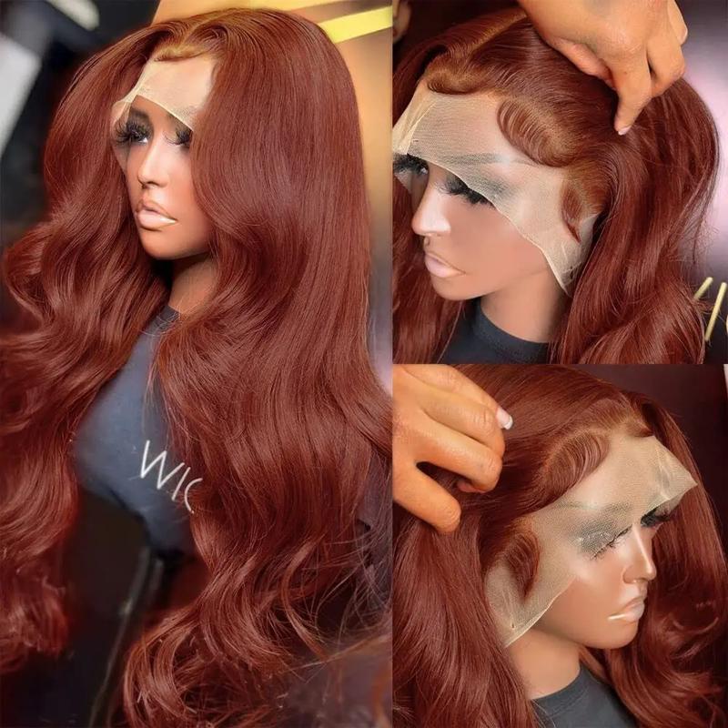 Bling Hair 33# Red Brown(Ginger) Wig Human Hair 13x4 Body Wave Lace Frontal Wig 180% Density Transparent Lace Front Wigs For Women