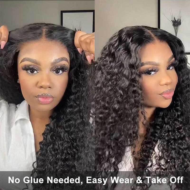 [Beginner Friendly] ALIGLOSSY 5X5 Glueless Deep Wave Lace Closure Wig 180 Density Wear And Go Pre Everything Ready To Wear Deep Curly Human Hair Wigs