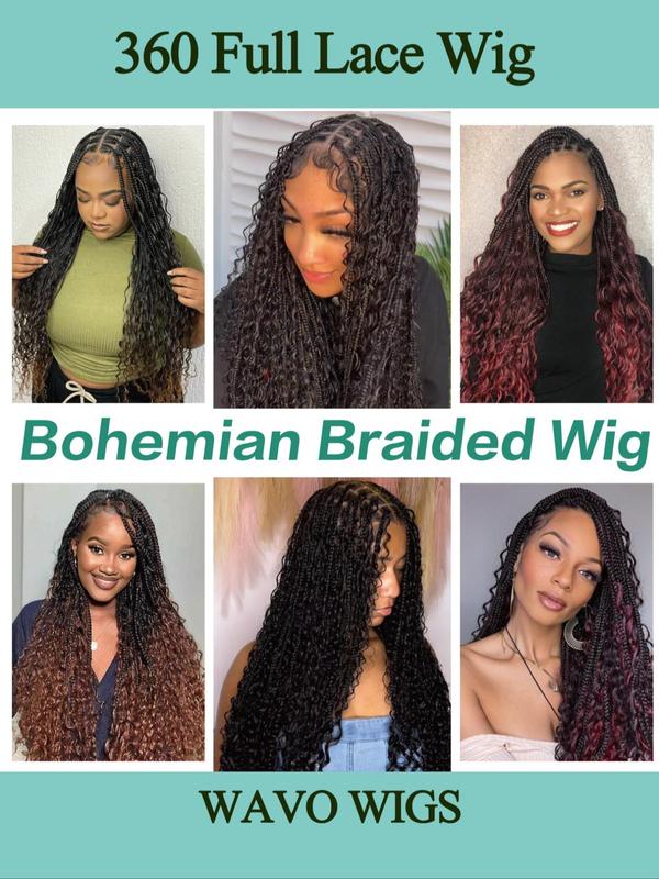 32 Inch Long Braided Wigs with Curly Highlight for Women, Gorgeous Fluffy Wigs with Baby Hair, Synthetic Full Lace Wigs for Party, Daily Use