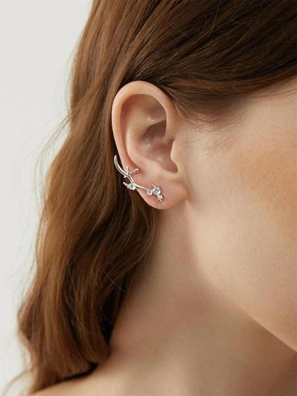 Fashionable Antler Design Stud Earrings, Elegant Rhinestone Decorated Stud Earrings for Women, Trendy All-match & Exquisite Jewelry for Birthday Gift