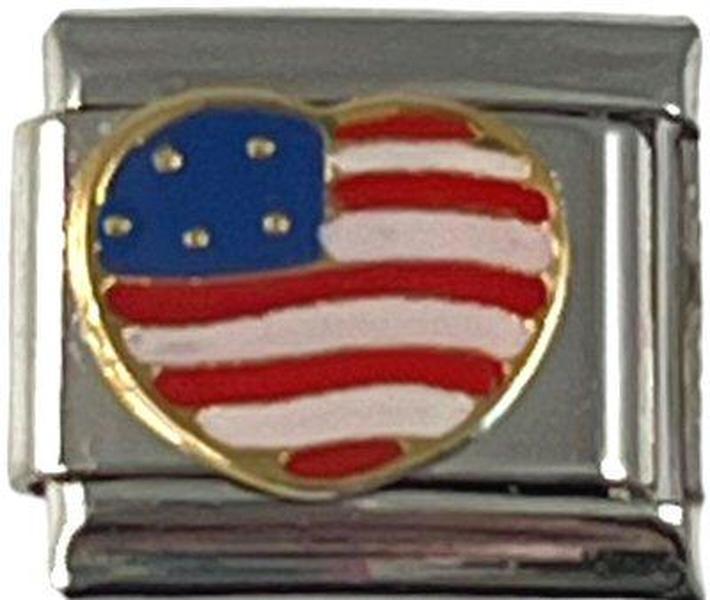 Italian Charm Link Flag USA Heart 9mm