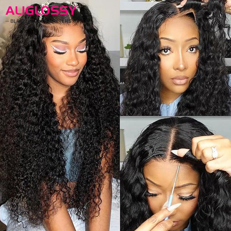 [Beginner Friendly] ALIGLOSSY 5X5 Glueless Deep Wave Lace Closure Wig 180 Density Wear And Go Pre Everything Ready To Wear Deep Curly Human Hair Wigs