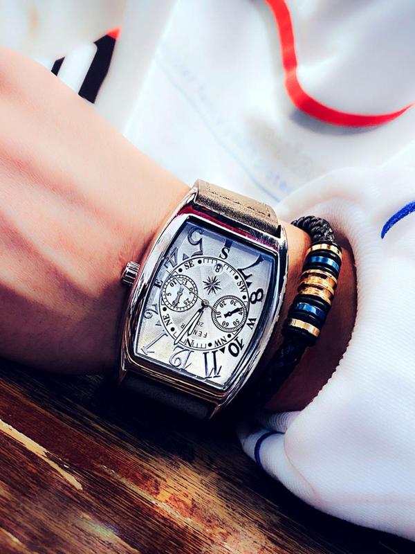 Men's Business Fashion Barrel Dial Analog Quartz Watch, with Box, Trendy Watch with Calendar Function for Party, Daily Decor, Trendy Exquisite Watch for Birthday Gift