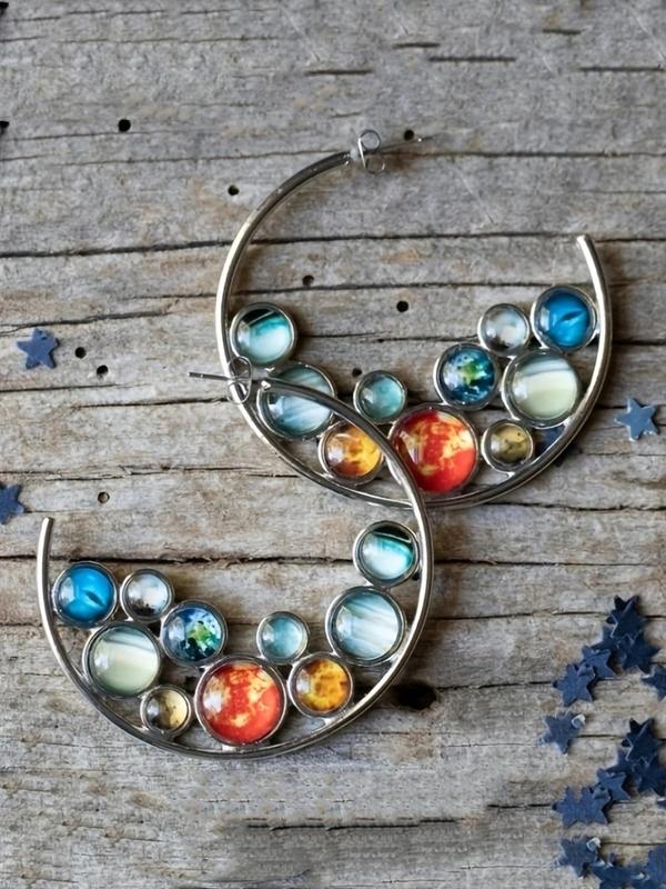 Bohemian Vintage Planet Design Cuff Hoop Earrings, 1 Pair Fashion Jewelry for Party, Daily Decor, Trendy All-match & Exquisite Jewelry for Birthday Gift