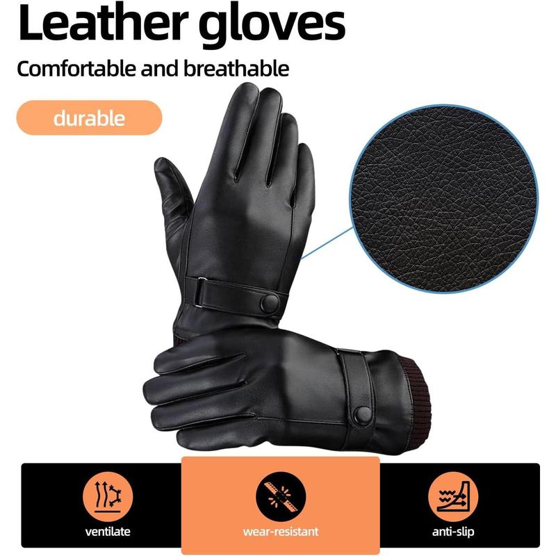 Leather Gloves For Men,Winter Warm Touch Screen Motor Gloves Adjustable Black Soft Gloves Cashmere Lining -Christmas gifts, Valentine's Day gifts Must Have-