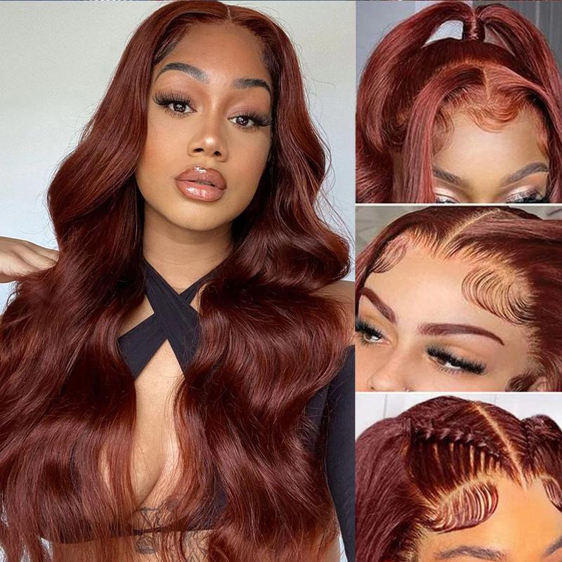 Bling Hair 33# Red Brown(Ginger) Wig Human Hair 13x4 Body Wave Lace Frontal Wig 180% Density Transparent Lace Front Wigs For Women