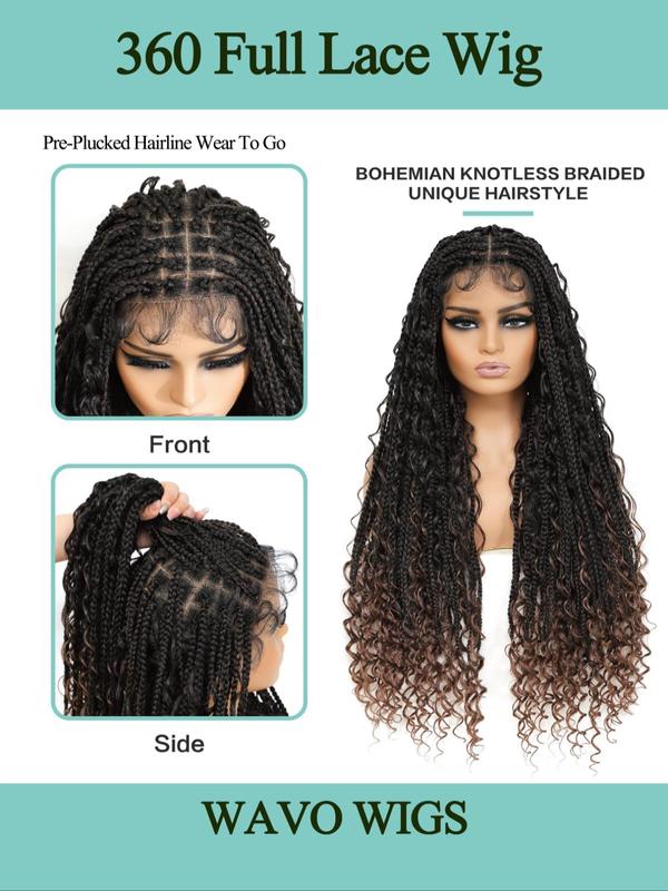 32 Inch Long Braided Wigs with Curly Highlight for Women, Gorgeous Fluffy Wigs with Baby Hair, Synthetic Full Lace Wigs for Party, Daily Use