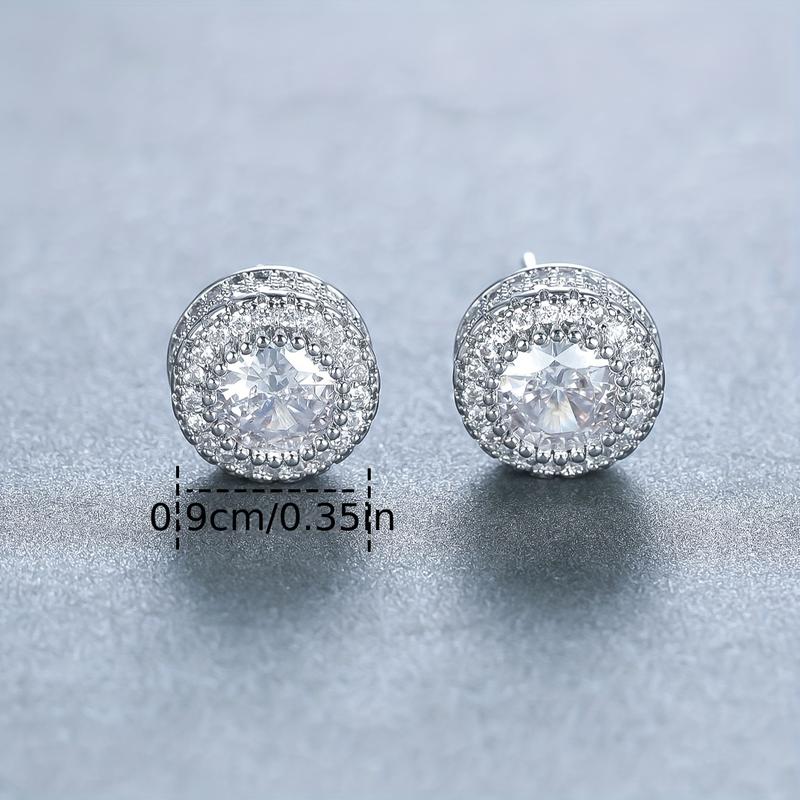 {Party Matching} 1Pair of Men's Round Shiny Micro-Embedded Hip-Hop Earrings,Fashionable and Eye-Catching Jewelry for Niche Light Luxury High End Style