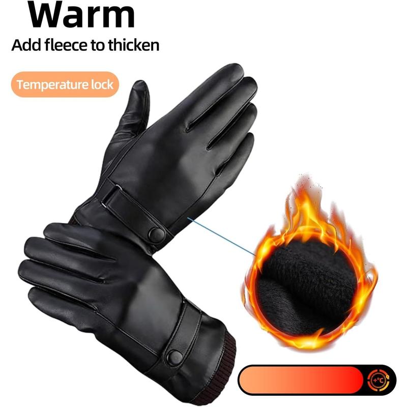 Leather Gloves For Men,Winter Warm Touch Screen Motor Gloves Adjustable Black Soft Gloves Cashmere Lining -Christmas gifts, Valentine's Day gifts Must Have-