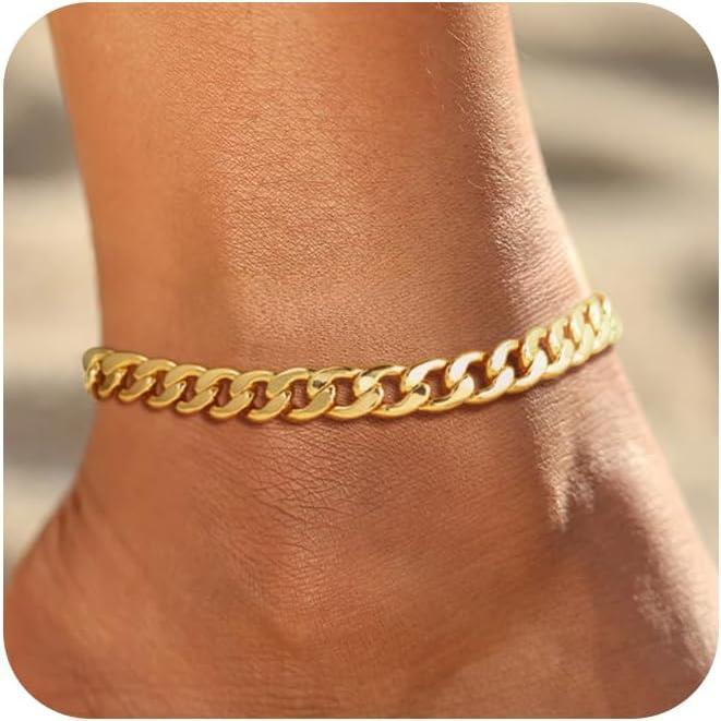 FOXGIRL 2pcs Women Thick Cuban Chain Anklet Set Fashionable Men'S And Women'S Adjustable Anklets Multi-Layer Anklet Set Beach Gift Men'S Birthday Gift