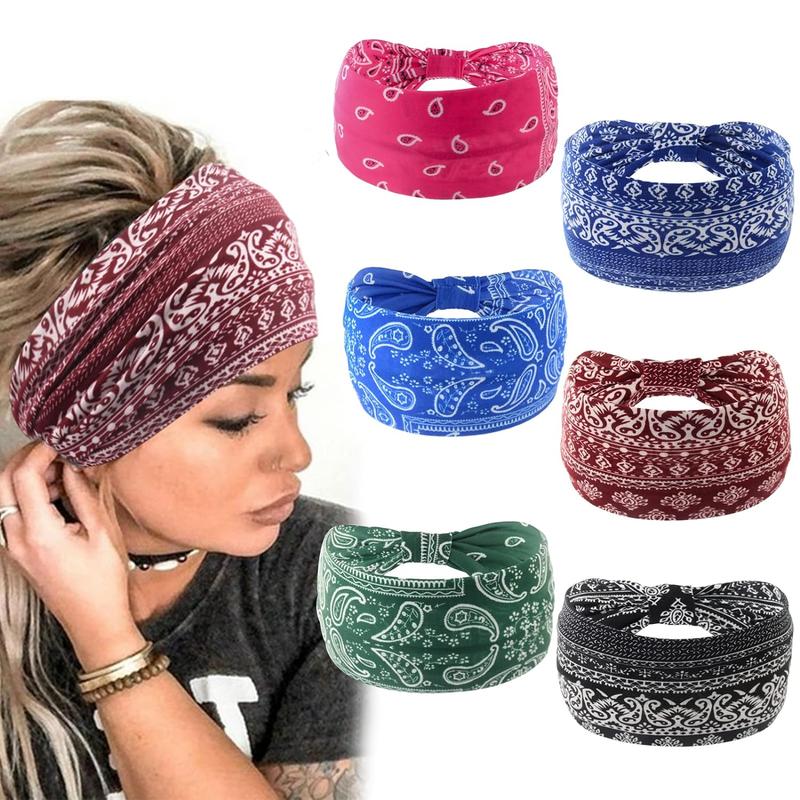 Wide Headbands for Women Non Slip Headbands Elastic Tie dye Headbands  Workout Sweat Bands Running Sport Hair Bands,Pack of 6